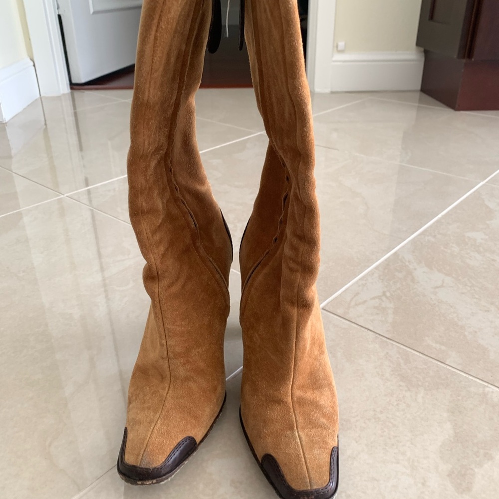 Vicini Tan Suede Heeled Boots